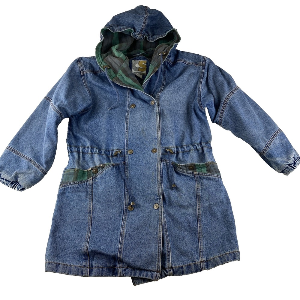 VTG Current Seen Hooded Work Jacket‎ Womens Small Lined Denim  Barn Snap READ